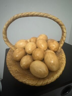 Ceramic Decorative Egg Basket - Natural Tan Home Accent